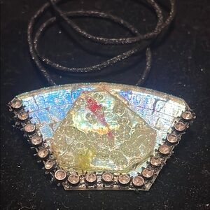 Iridescent Handmade Exclusive Rare Unique Pendant Necklace with Rhinestones